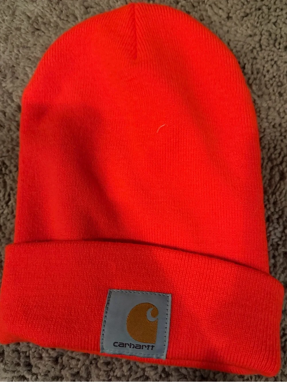 Carhartt Neon Orange Cuffed Beanie with Logo Patch